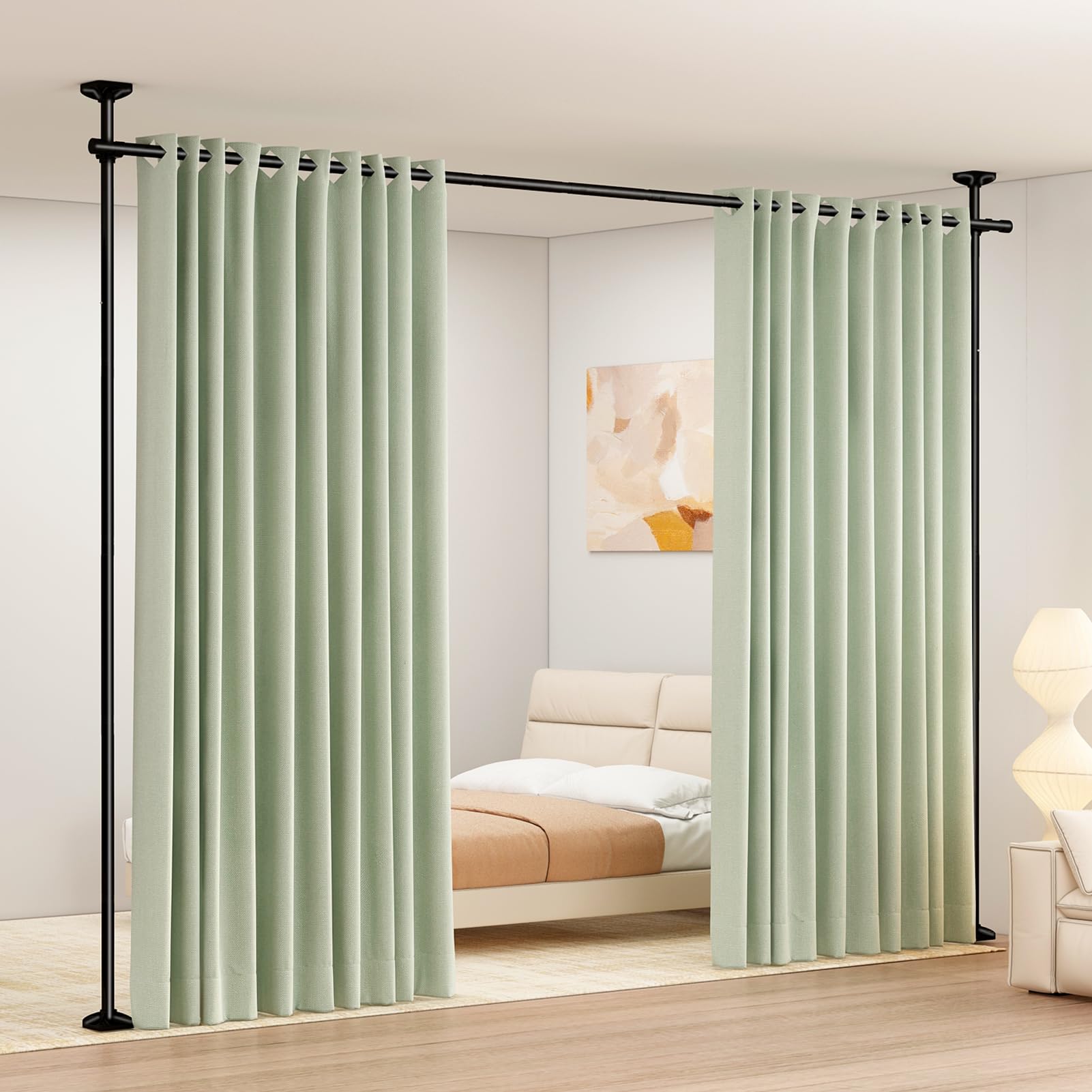 Photo 1 of SUNALLY Room Divider Curtain Rod - No Drilling Partition Room Dividers 4-10ft(H) 28-70inch(W) Adjustable, Heavy Duty Partition Space Separator Freestanding Wall Divider for Room Separation, Black