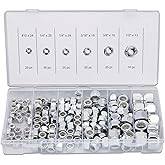 NEIKO 50432A Hex Nut Assortment Set | 150 Pc Nylon Locking Nuts | A3 Steel Hex Assorted Hardware Kit #10 & SAE | Metal Screw 