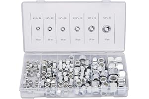 NEIKO 50432A Hex Nut Assortment Set | 150 Pc Nylon Locking Nuts | A3 Steel Hex Assorted Hardware Kit #10 & SAE | Metal Screw 