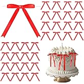 Riceshoot 50 Pcs Twist Tie Bows for Cake 3x4.5 Inch Satin Ribbon Bows for Gift Wrapping Treat Bags Craft DIY Valentines Day Wedding Baby Shower Birthday Party Decorations(Red)