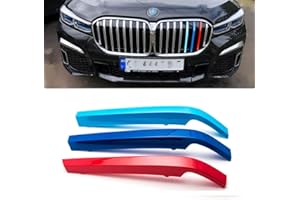 X XOTIC TECH Xotic Tech M-Colored Tri Grille Insert Trim Strips, Front Center Kidney Grilles Compatible with BMW G11 7 Series LCI 2020-up (8 Beams ONLY)