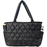 Chic Accents Puffer Tote Bag for Women - Lightweight Quilted Totebag with Pockets - Water Resistant, Puffy, Padded Design - Stylish Travel or Everyday Bag for Work, Gym, School or Mom Life