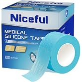 Niceful Silicone Tape, Hypoallergenic, Painless Removal, 1" x5.5Yd 2 Rolls | Medical-Grade Soft Silicone, Gentle On Sensitive Skin, Ideal for Wound Dressing, Blue Lash Tape, 1"X5.5Yd, 2-Roll Pack