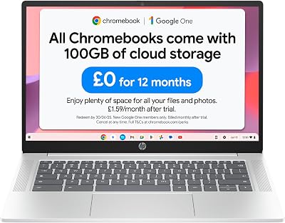 HP Chromebook 14 N100 4GB RAM 128GB SSD 14" HD Chrome OS Glacier Silver
