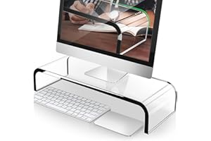 AboveTEK Acrylic Monitor Stand, Premium Large Monitor Riser 20 inch, Crystal Clear Acrylic Computer Stand Laptop Desk Stand for Home Office Printer TV Screen Keyboard Storage