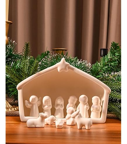 White Porcelain 7 PC Hand Painted Miniature Christmas Nativity Set