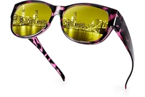 URUMQI Night Vision Glasses Fit Over Glasses for Women, Anti Glare Polarized Nighttime Driving Glasses HD Yellow Lens