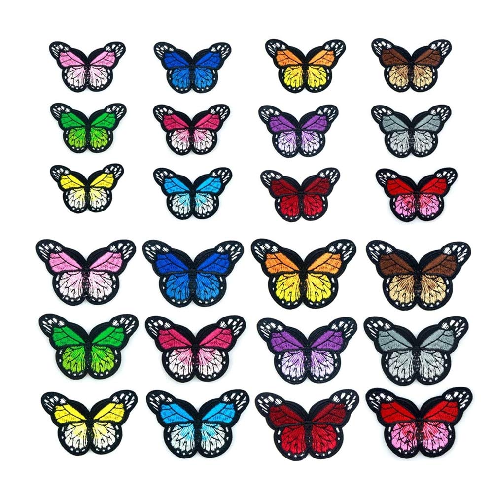 24Pcs Butterfly Patches Embroidery Butterfly Sew Iron on Patch Clothing Embroidery Badge Applique for DIY Decor T-Shirt Jacket Shoes Bags Repair Patch