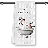 CosxHabitat Hello Sweet Cheeks Penguin Bathroom Hand Towels,Penguins Gifts for Women,Coquette Pink Bow Penguin Hand Towels for Bathroom Decor,16x24 Inches