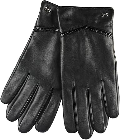 ELMA Men's Nappa Leather Winter Gloves Gold Plated Logo Snake Skin Details at Amazon Men's Clothing store