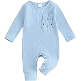 Newborn Baby Boy Easter Outfit Knit Ribbed Bunny Rabbit Skin Ear Pocket Romper Jumpsuit Infant One Piece Clothes