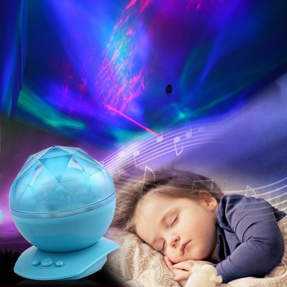StillCool Color Changing Rotation Aurora LED Night Light Projector with Built-in Mini Speaker for Living Room & Bedroom, Relaxing Decor Light Show, Mood Lamp for Baby Nursery, Adults and Kids (Blue)