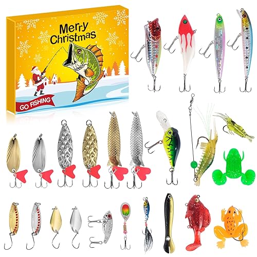 Fishing Advent Calendar 2025, 24 Days of Fishing Lures Countdown Calendar, Christmas Countdown with 24Pcs Assorted Lures, Gift for Men, Anglers & Boys