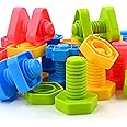 TOMYOU 32 pcs Shapes Nuts and Bolts Stacking Toys - STEM Color Sorting Learning Games - Montessori Building Kids Matching Game for Preschoolers - Construction Fine Motor Skills for Kids