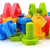 Nuts and Bolts Stacking Toys - 32 pcs STEM Color Sorting Learning Games - Montessori Building Construction Kids Matching Game