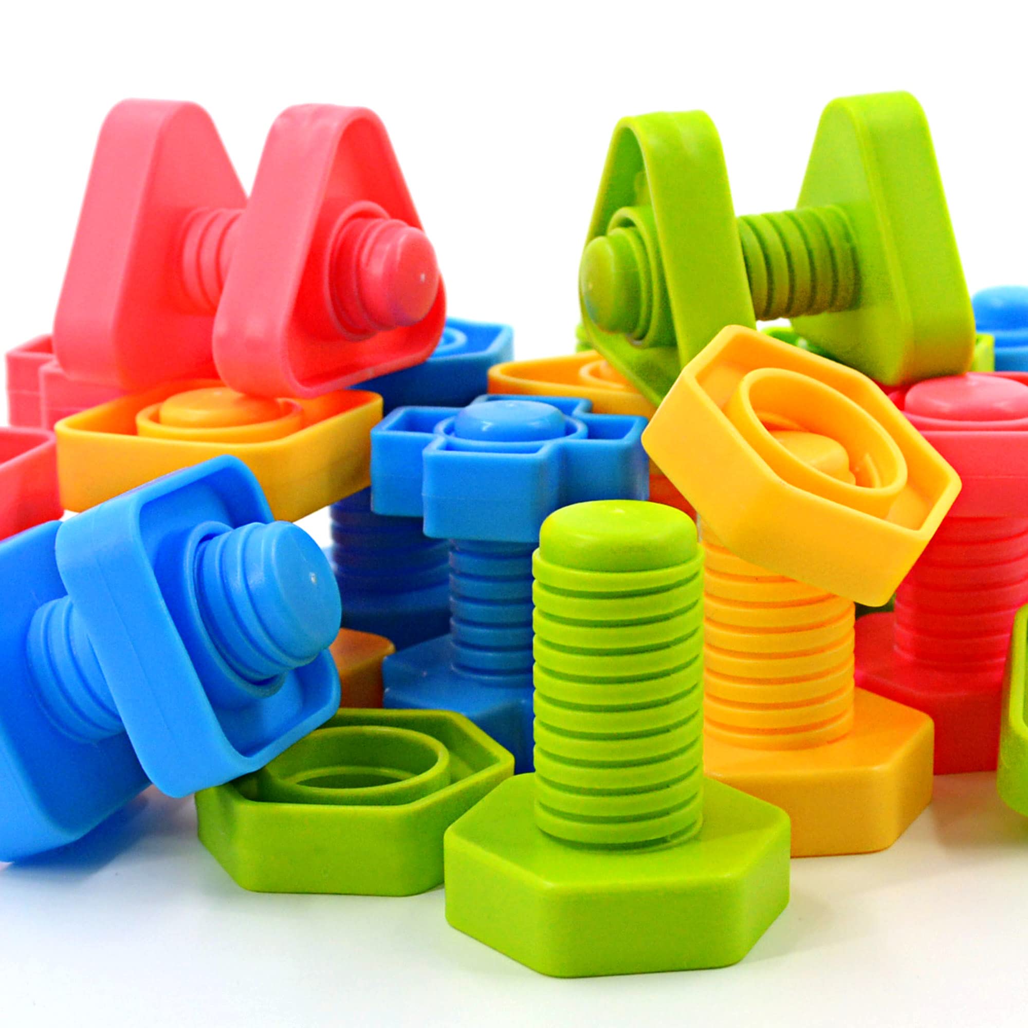 SIENIANLINE 32 pcs Shapes Nuts and Bolts Stacking Toys - STEM Color Sorting Learning Games - Montessori Building Construction Kids Matching Game for Preschoolers