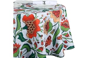 EHouseHome Outdoor and Indoor Spill Proof Waterproof Tablecloth,Vintage Floral Design Patio Fabric Table Cover,Home Dinner Décor Wrinkle Free Table Cloths(60" Round no Zipper and Hole)