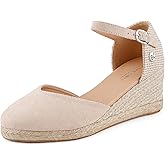 BCTEX COLL Women's Espadrilles Wedge Sandals Ankle Strap Platform Closed Toe Dressy Shoes