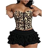SweatyRocks Women's Y2K Cheetah Print Corset Tops Strapless Crop Tube Top Clubwear
