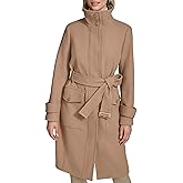 Andrew Marc womens Stand Collar Belted Wool Trench Coat With Soft Ribbed-knit Collar Detail