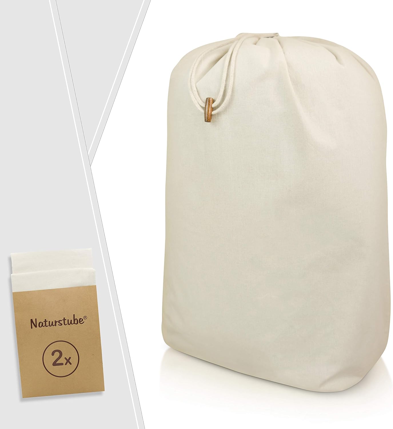 Naturstube Wäschesack 2er-Set, EXTRA große & strapazierfähige Wäschebeutel, 100% Baumwolle waschbar und wiederverwendbar - Faltbarer Wäschesammler für Deine Reise, inkl. Einer nachhaltigen Baumspende
