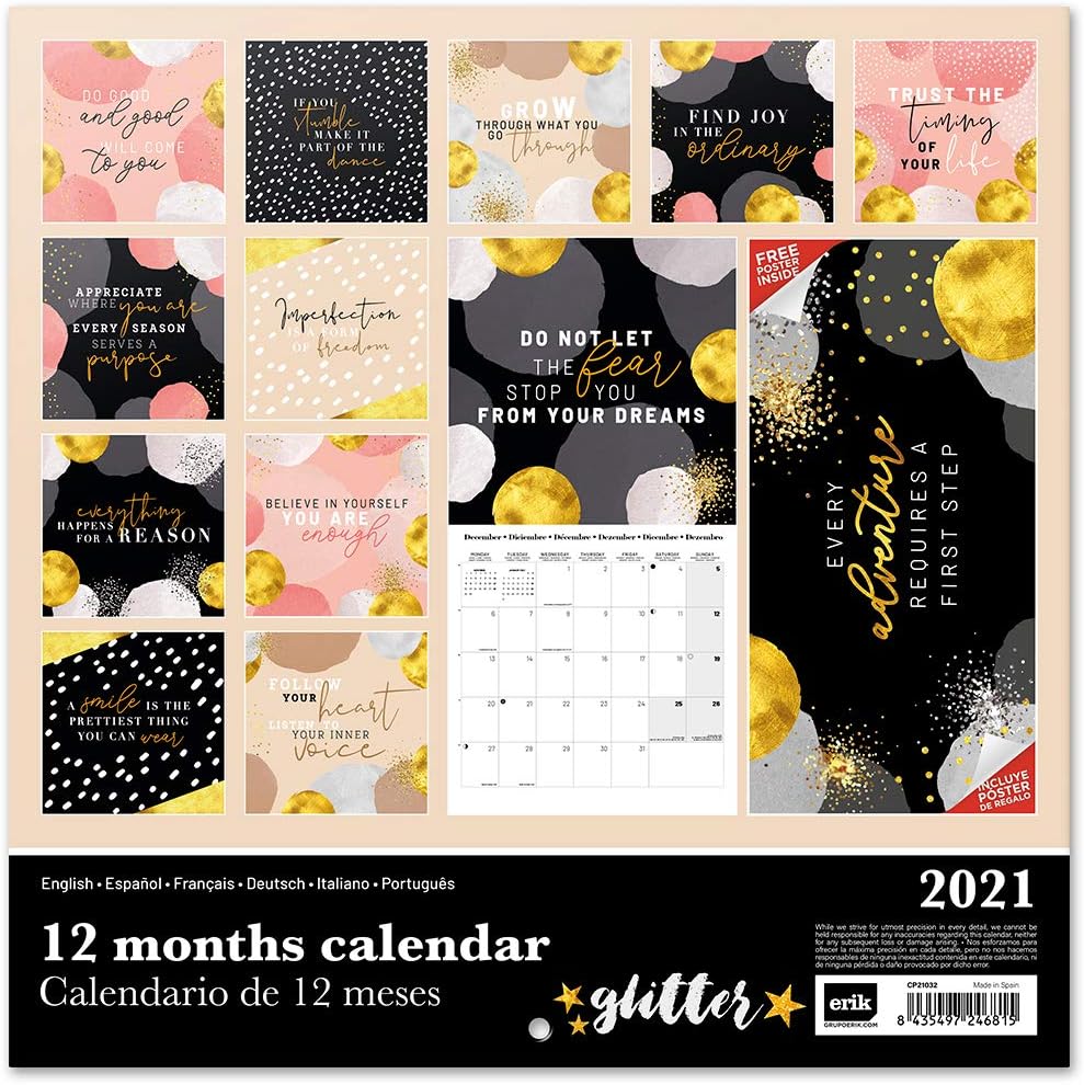 Official Glitter Gold Dreams 2021 Wall Calendar 11.8 x 11.8 inches (12 Months - Image 3