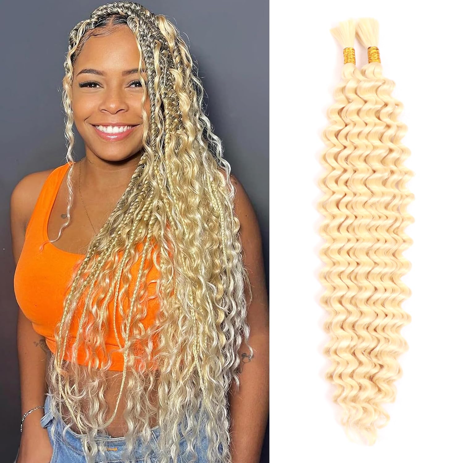 Deep Wave Bundles Synthetic Hair For Braiding 100g No Weft Micro Braiding Hair Deep Twist Crochet Braids Wet And Wavy Curly Braiding Hair For Boho Braids (613#, 18 Inch(50g/Bundle x2)) โ image 1