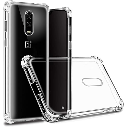 Hually Case for OnePlus 6T, OnePlus 7 Case, Crystal Clear TPU Gel Silicone Bumper Shockproof Protective Fiber Design Phone Protector Cover for OnePlus 6T/ 7