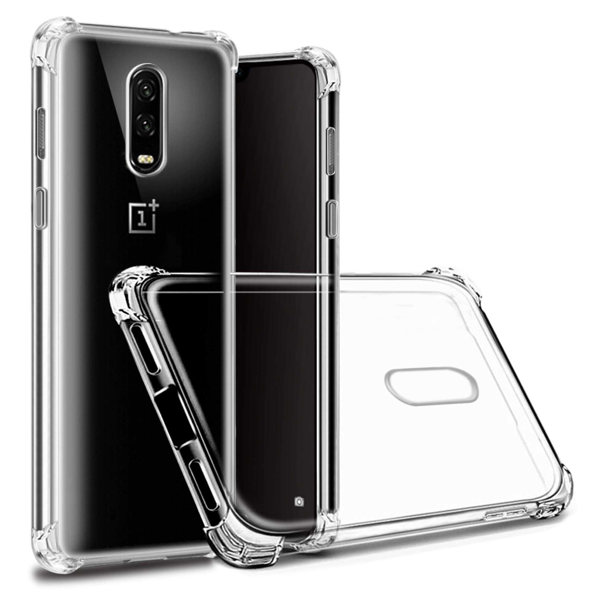 Hually Case for OnePlus 6T, OnePlus 7 case, Crystal Clear TPU Gel Silicone Bumper Shockproof Protective Fiber Design Phone Protector Cover for OnePlus 6T/7