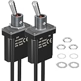 DaierTek Toggle Switch 12V - IP68 Waterproof Pre-Wired SPST ON-Off Switch, Heavy Duty 12V DC 30A / 125V AC 20A Latching Rocker Switch, Fit for Car, Boat, and Marine Applications -2 Pack