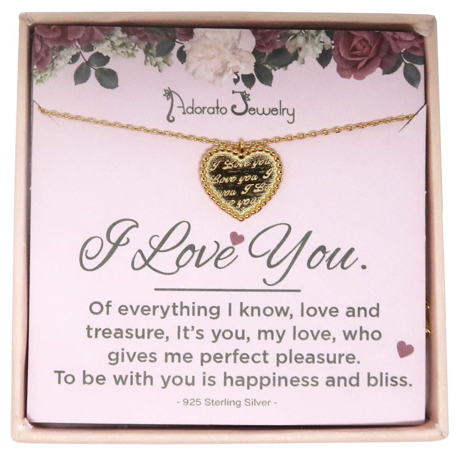 Necklace Gift for Girlfriend/Wife, Sister Sterling Silver Cute I Love You Engraved Heart Jewelry For Her, Infinity Circle Love Charm Valentines Day, Romantic Anniversary Birthday Gift Ideas