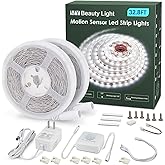 MY BEAUTY LIGHT Motion Activated LED Strip Lights, 32.8ft LED Light Strip with Day or Night 2 Lighting Modes,3 Timing Off Modes,Bright White 12v Plug-in LED Rope Lights for Bedroom,Kitchen,Stair,Room