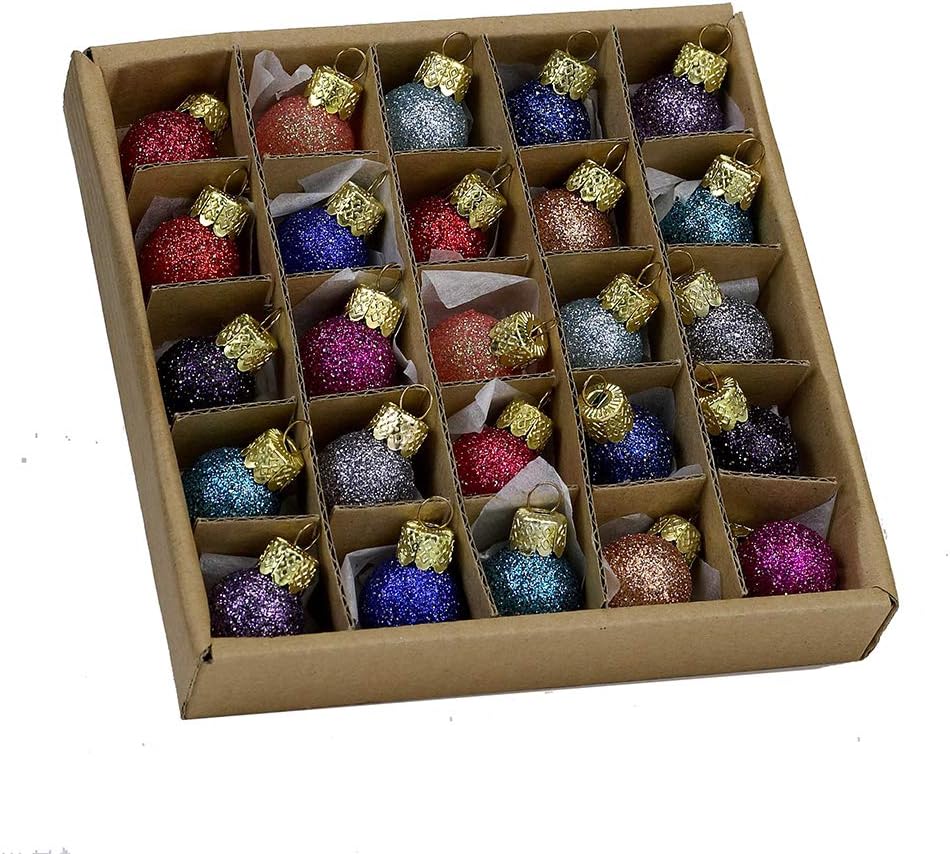 Ornaments - Kurt S. Adler 0.78-Inch Glitter Glass Ball, 25 Piece Set Ornaments, Multi, Count, for Christmas