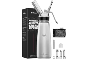 Professional Aluminum Whipped Cream Dispenser 500ml / 1 Pint, Leak-Proof Cream Whipper with 3 Decorating Tips, Food-Grade Tes