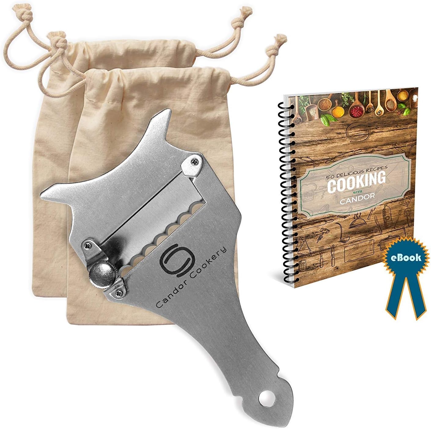 Truffle Shaver, 50 Recipes e-Book, 2 Cotton Fabric Storage Bags - Chocolate Shaver, Garlic Slicer, Multipurpose Kitchen Tool - Stainless Steel Shaver with Adjustable Blade