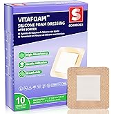VitaFoam Silicone Foam Dressing 2" x 2" with Border, High Absorbency Wound Bandage, Gentle Adhesion, Soft Breathable Silicone Bandages for Wound Care, Pack of 10