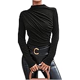 SweatyRocks Women's Mock Neck Ruched T Shirt Long Sleeve Casual Basic Top