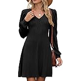 ZAFUL Fall Dresses for Women 2025 Knit V Neck Long Sleeve Sweater Dress A Line Casual Outfits