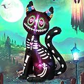 TRMESIA 4FT Halloween Inflatable Blow up Black Cat Outdoor Decoration | Day of The Dead Outdoor Blows Up Spooky Cat with LED Lights Skeleton Cat Holiday Display for Indoor Outside Lawn Garden Yard