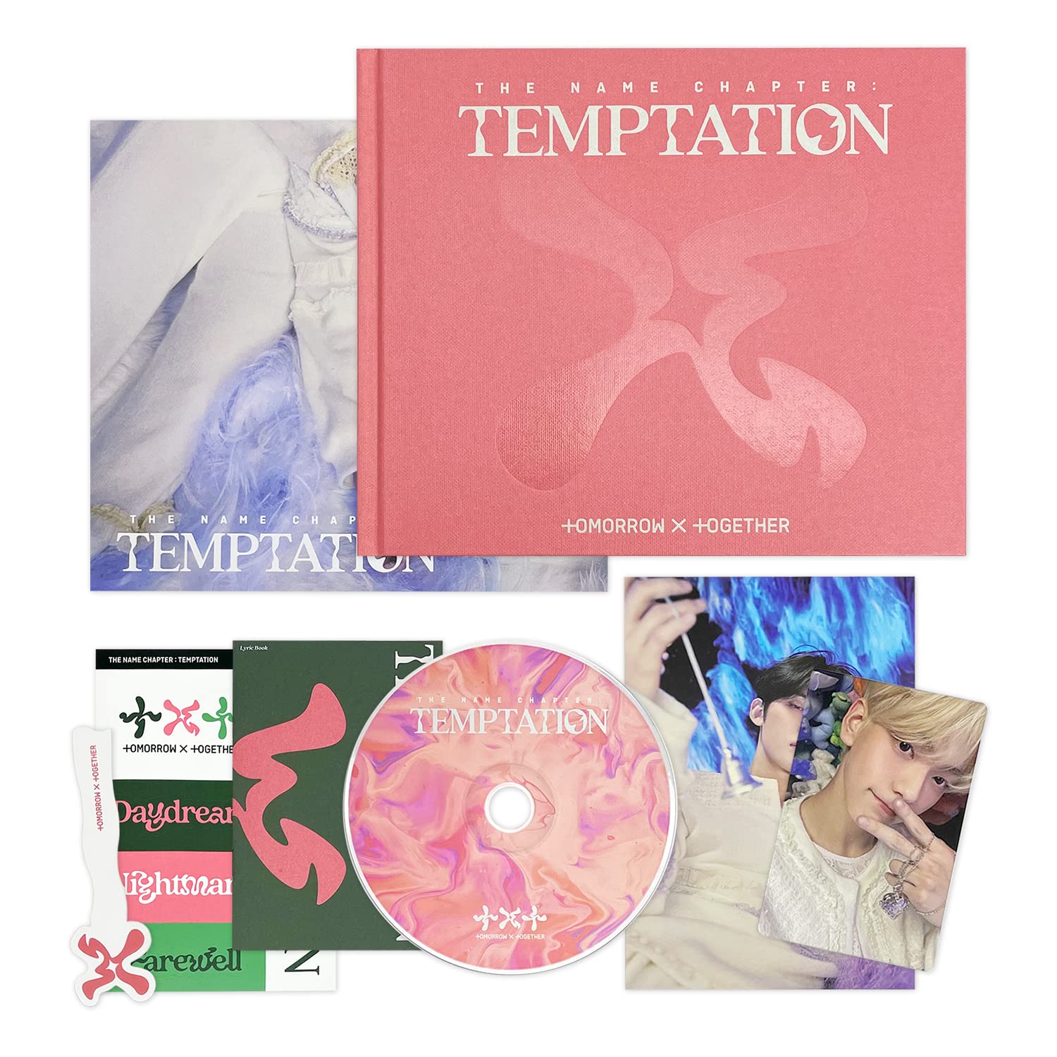 TXT - [The Name Chapter : TEMPTATION] (Nightmare Ver.) Photo Book + Lyric Book + CD + Sticker Pack + Bookmark + Post Card + Photo Card + Poster + 1 Pocket Hand Mirror + 4 Extra Photocards