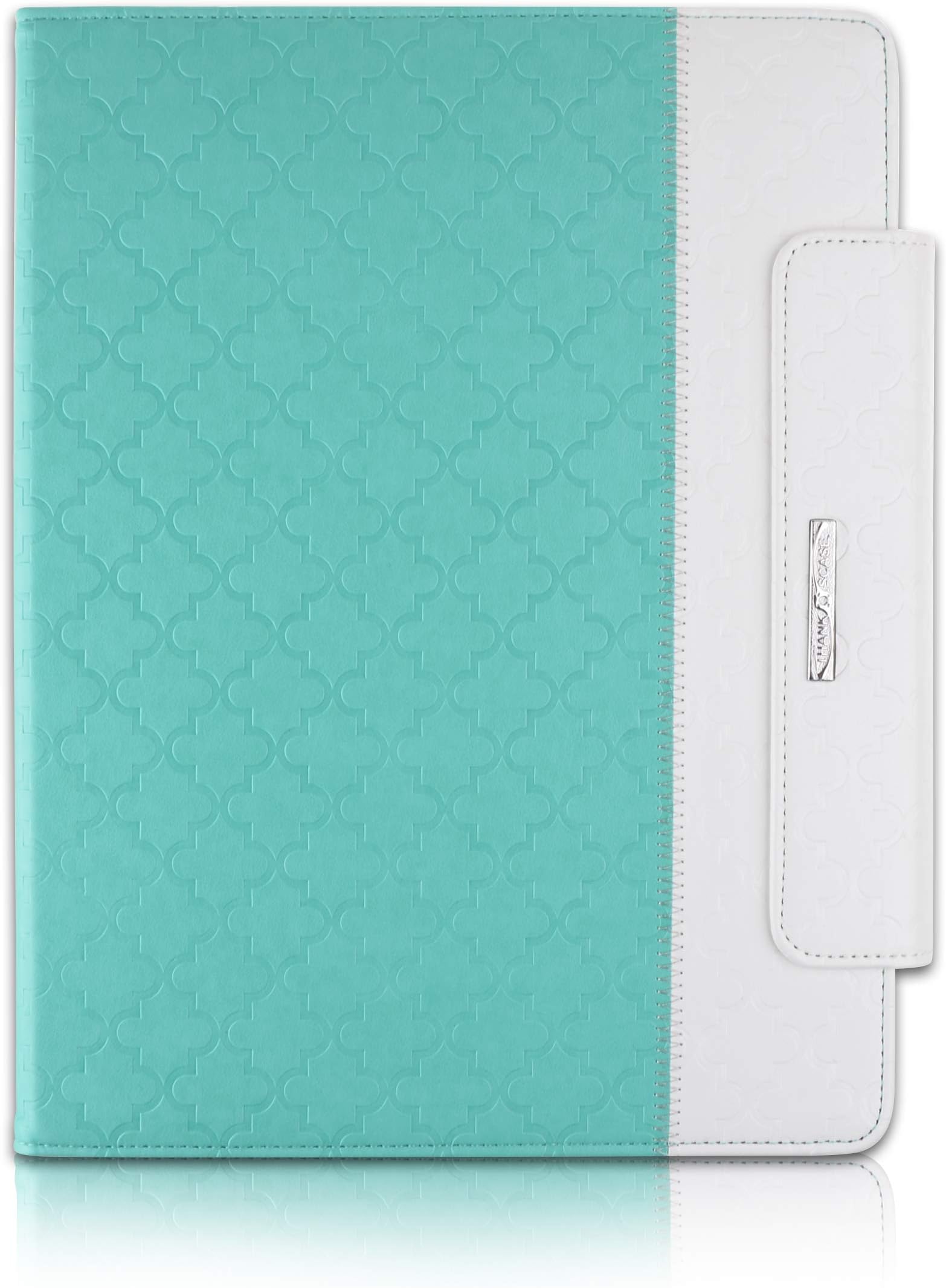 Thankscase for iPad Pro 12.9 2018, Rotating TPU Smart Cover with Pencil Holder [Support Pencil Charging], Swivel Leather Case with Wallet Pocket, Hand Strap for iPad Pro 12.9 3rd Gen -Mint Quatrefoil