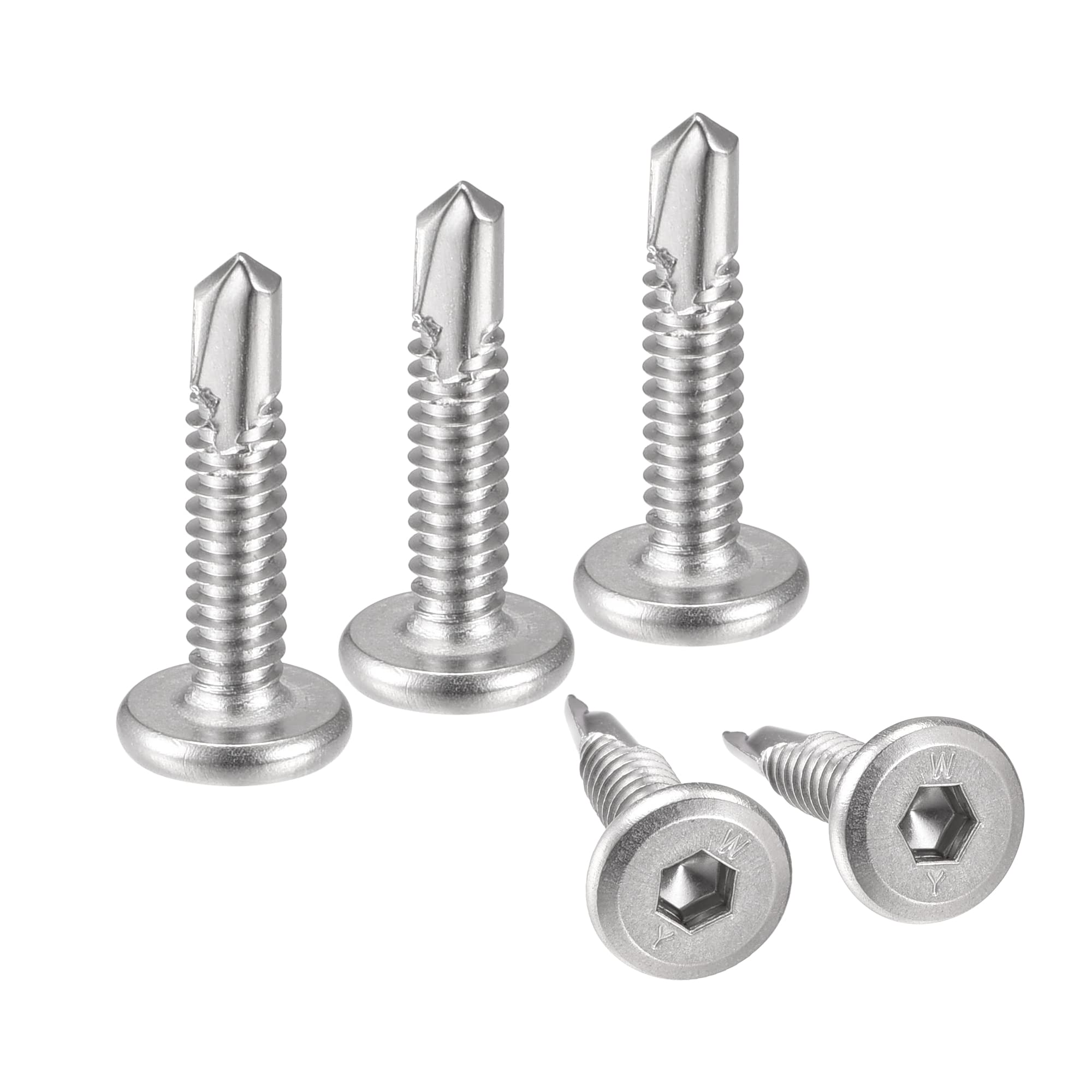 sourcing map Hex Socket Self Tapping Screws, #10 x 1" 410 Stainless Steel Sheet Metal Flat Head Drilling Screw 50pcs, Silver