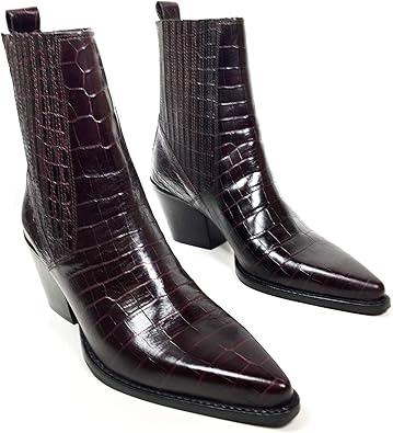 mock croc print leather ankle boots