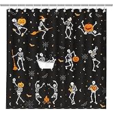 BOARDFEB Halloween Skull Shower Curtain for Bathroom 72 x 72 Inches Funny Black and White Gothic Skeleton Dance Water-Repellent Fabric Shower Curtains Pumpkins Dancing Bath Decor with 13 Hooks