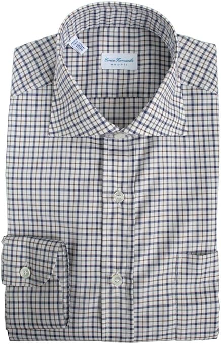 エッリコ フォルミコラ ワイシャツ ワイシャツ ブランド ビジネス メンズ おしゃれ イタリア製 チェック ネイビー L 41 シャツ 通販 Amazon
