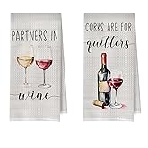 XIVENHAVM Funny Wine Kitchen Towel - Funny Wine Gifts Decorative Waffle Dish Towels, Hand Bar Towels for Kitchen, Bar Cart Tea Towel, 16x24 Inch Set of 2