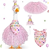 Locmeo 3 Pcs Birthday Porch Goose Outfit for 23" /17" Cement Lawn Goose Clothes Happy Birthday Hat and Tutu Skirt Bandana(Pink)