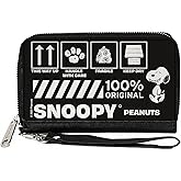 Buckle-Down Peanuts Wallet, Zip Around, Peanuts Snoopy Care Symbols 100% Original Black White, Vegan Leather