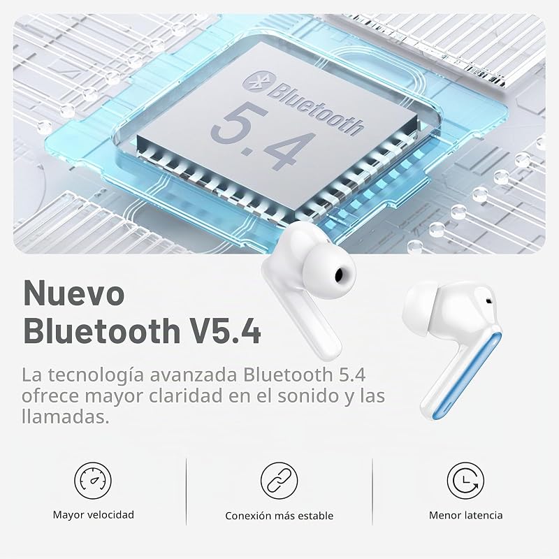 Auriculares Inalambricos, Auriculares Bluetooth 5.3 In Ear con 4 HD Mic, HiFi Estéreo Cascos Inalambricos, 40H de Reproducción In-Ear Deportivos IP7 Impermeable, USB-C, Azul Claro