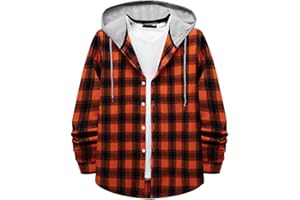 Aymnlox Hoodies for Men Fashion Long Sleeve Plaid Button Shirts Jacket With Hood Casual Stylish Drawstring Sweatshirts